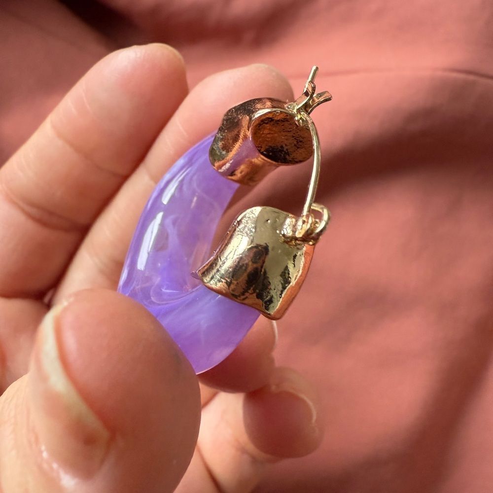 Lavender Jade Style Hoop Earrings with Gold Details Business Casual Boho Chic - Picture 3 of 5